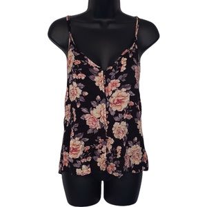 Floral button up tank with crisscross back
